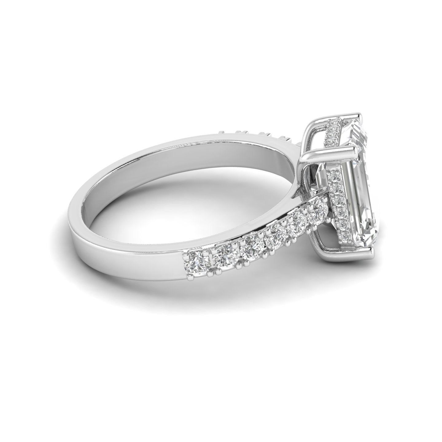 White Gold Studded 3.7 Carat Lab Grown Diamond Ring-F Color VS1 Clarity.